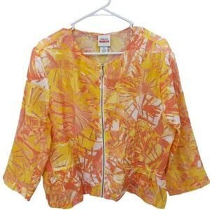 Ruby Rd. FAVORITE Orange Yellow Zip Front Crinkle Burnout Top Women's Size 6P